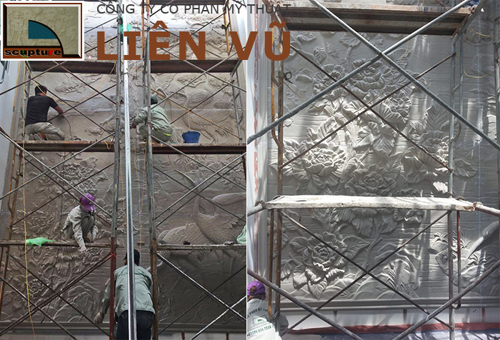 Thi công lắp đặt phù điêu hoa lá ốp tường