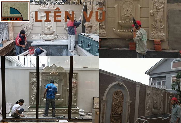 Thi công lắp đặt phù điêu đài phun nước sân vườn