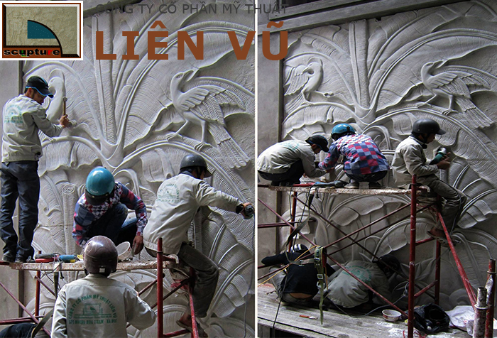 Thi công lắp đặt phù điêu hoa lá ứng dụng trang trí