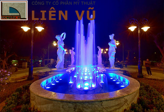 Thiết kế đài phun điêu khắc độc đáo về đêm với hệ thống ánh sáng