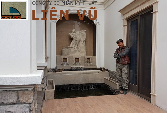 Thiết kế đài phun nước với tượng và phù điêu