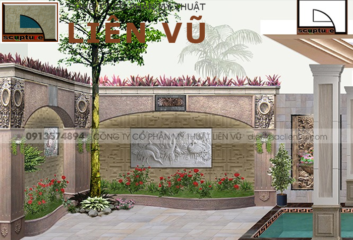 Thiết kế không gian sân vườn đẹp với phù điêu