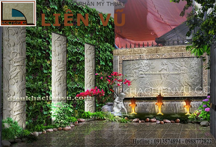 Thiết kế sân vườn đẹp với phù điêu