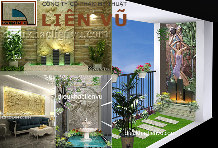 Thiết kế tiểu cảnh đẹp với phù điêu cô gái