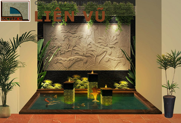 Thiết kế tiểu cảnh đẹp với phù điêu hoa lá