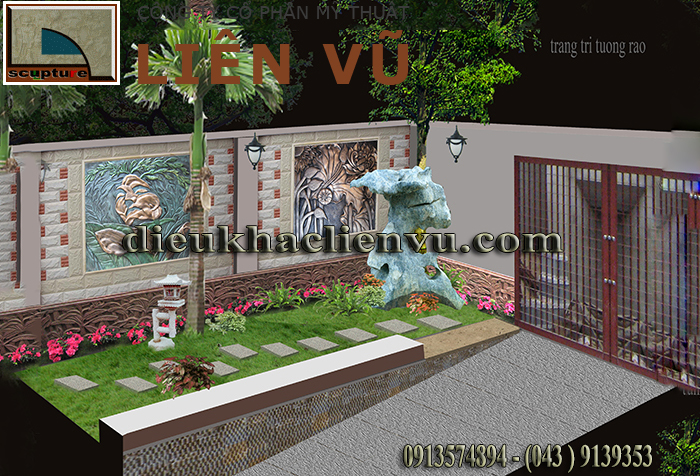 Thiết kế tiểu cảnh sân vườn với tranh điêu khắc phù điêu