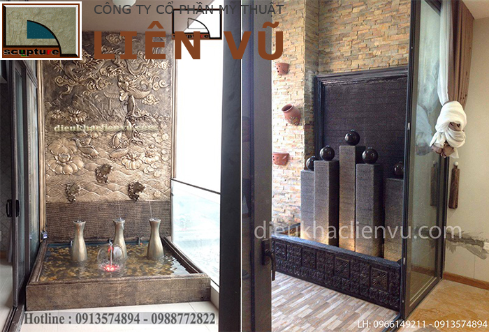 Tiểu cảnh ban công chung cư với đài nước composite