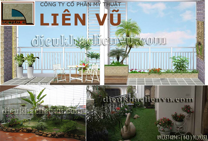 Tiểu cảnh ban công đẹp với cây xanh