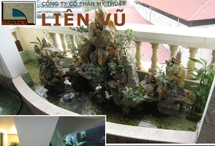 Tiểu cảnh ban công đơn giản với hòn non bộ