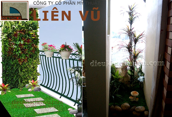 Tiểu cảnh ban công nhỏ với cây xanh