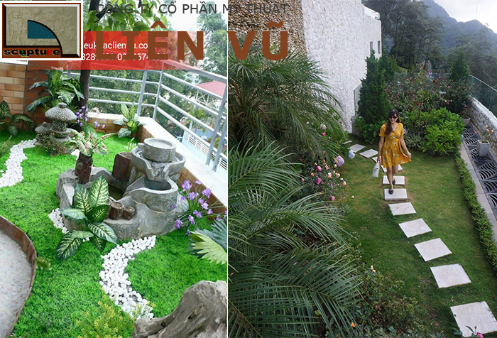 Tiểu cảnh ban công với cây giả và cây thật