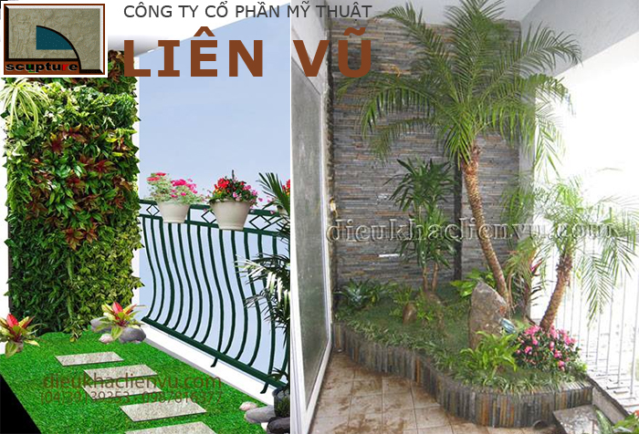 Tiểu cảnh ban công xanh đơn giản