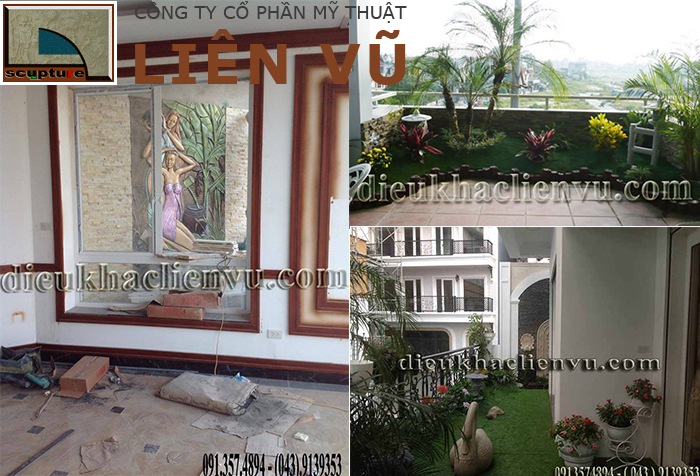 Tiểu cảnh ban công xanh và sản phẩm điêu khắc