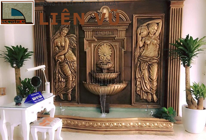 Tiểu cảnh đài nước tràn kết hợp phù điêu cô gái đẹp