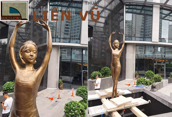 Tiểu cảnh đài nước với tượng cô gái múa bale