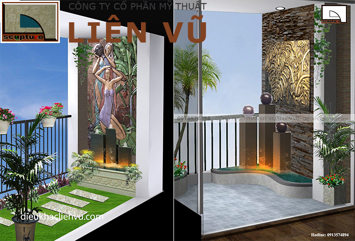 Tiểu cảnh đài phun nước nhỏ cho ban công kết hợp cây xanh