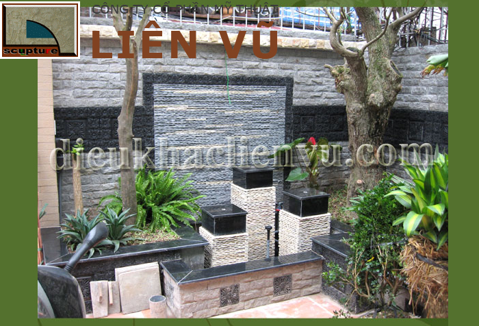 Tiểu cảnh đài phun nước sân vườn kết hợp tranh đá