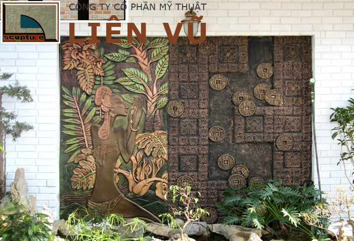 Tiểu cảnh đẹp với phù điêu cô gái Nhật Bản