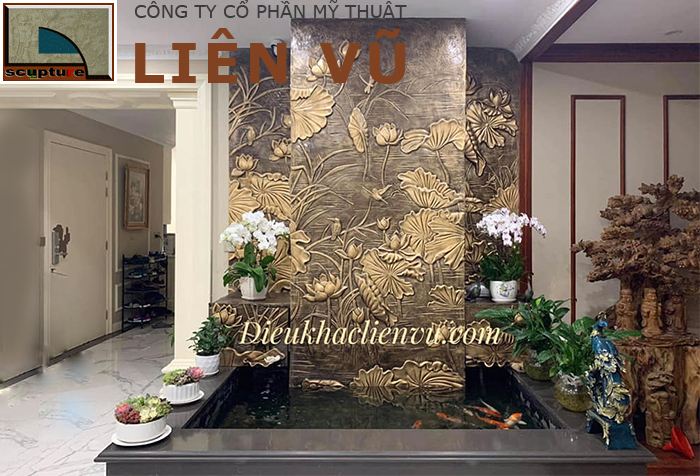 Tiểu cảnh nội thất spa đẳng cấp với phù điêu hoa lá sen