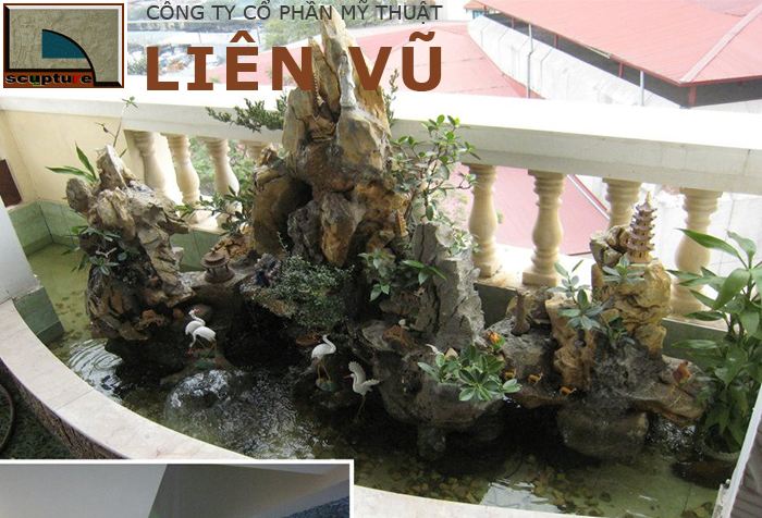 Tiểu cảnh non bộ trong bể nước