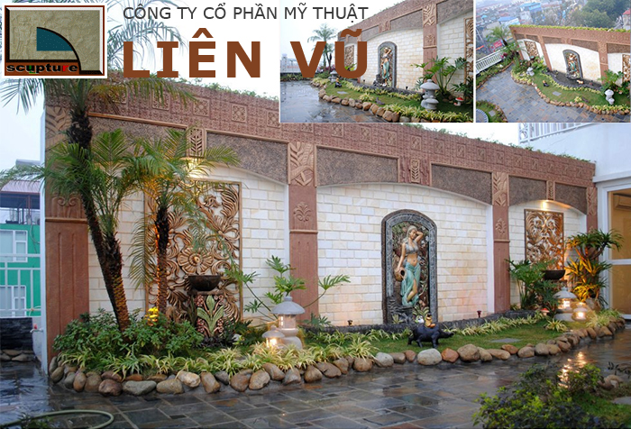 Tiểu cảnh sân thượng đẹp với phù điêu cô gái