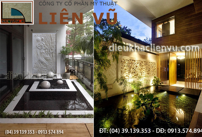 Tiểu cảnh sân vườn đẹp, độc đáo cùng phù điêu trang trí