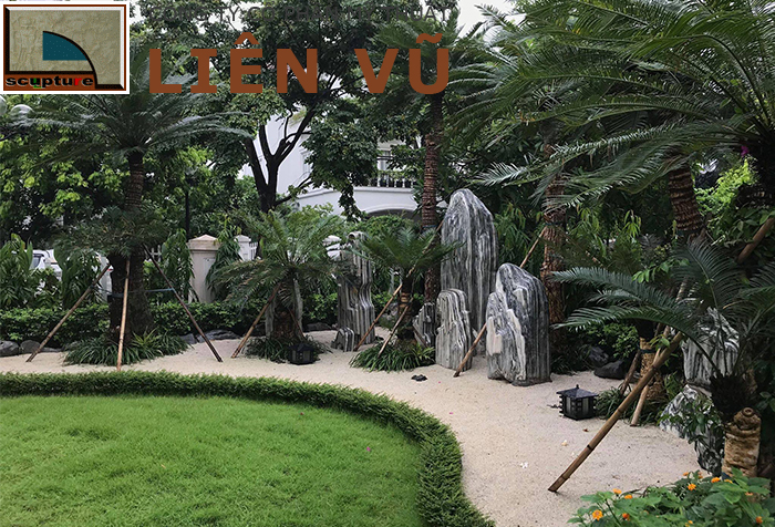 Tiểu cảnh sân vườn non bộ kết hợp cây xanh