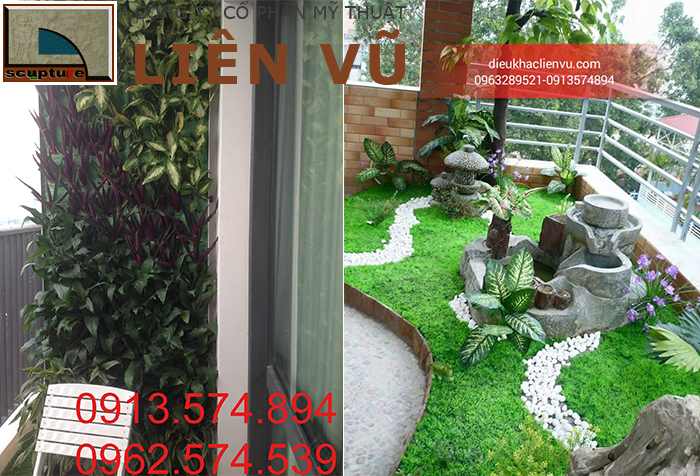 Trang trí ban công với tiểu cảnh cây thật, cây giả