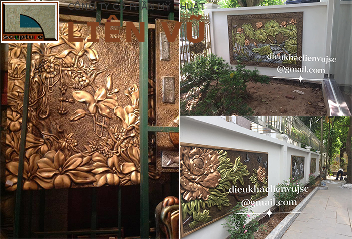 Tranh đắp phù điêu hoa lá trang trí sân vườn