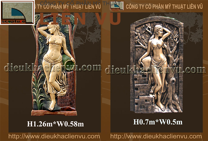 Tranh phù điêu cô gái bê bình đổ nước bằng composite