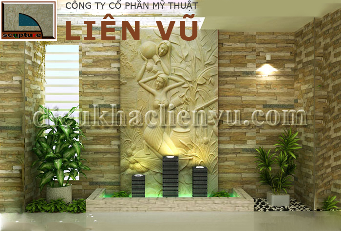 Tranh phù điêu cô gái đội đầu đêm trăng trang trí