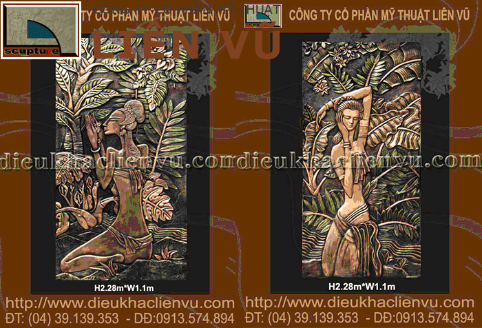 Tranh phù điêu cô gái đẹp kết hợp phong cảnh