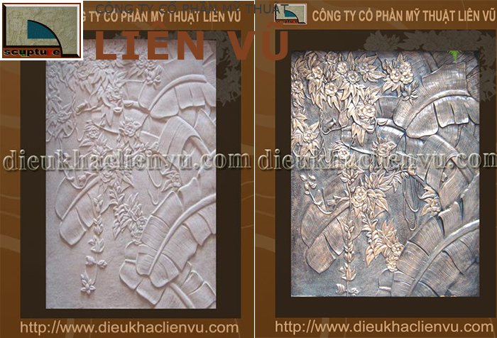 Tranh phù điêu hóa lá chủ đề chuối và hoa