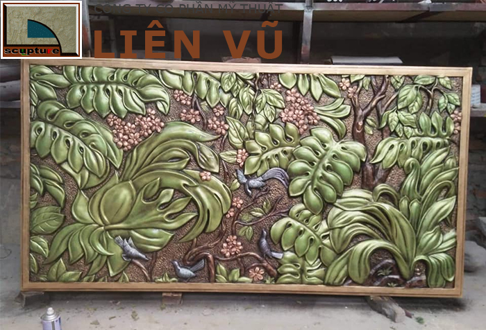 Tranh phù điêu hoa lá sơn màu