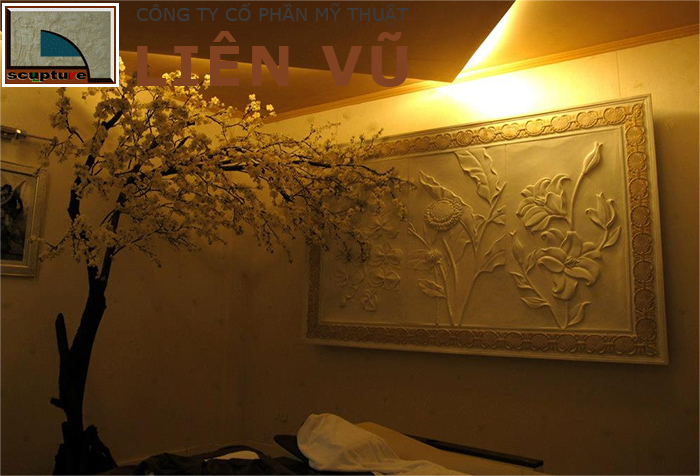 Tranh phù điêu hoa lá trang trí nội thất