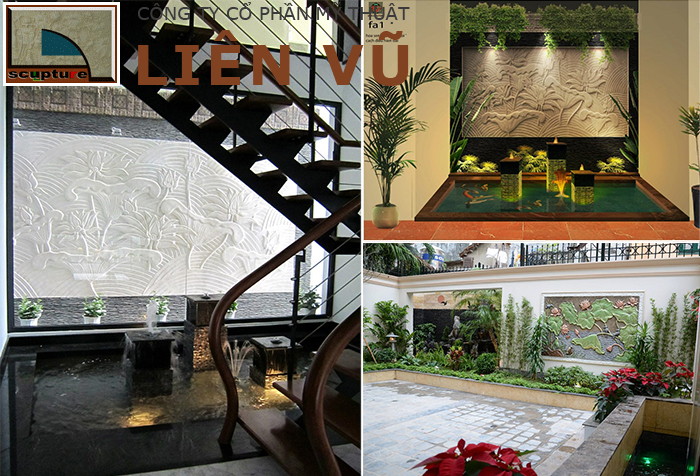 Tranh phù điêu hoa lá trong tiểu cảnh trang trí