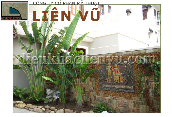 Tranh phù điêu sân vườn với tiểu cảnh