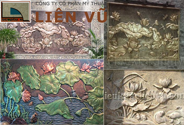 Tranh phù điêu sen và cá chép