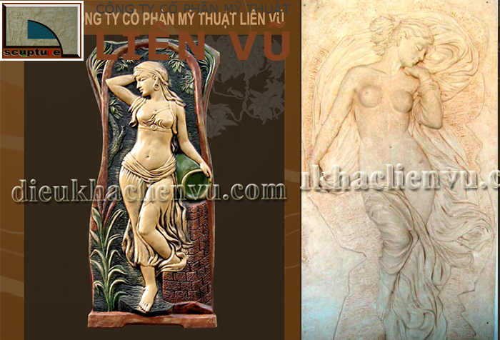 Tranh phù điêu thiếu nữ thể hiện tinh tế nét đẹp hình thể của người con gái