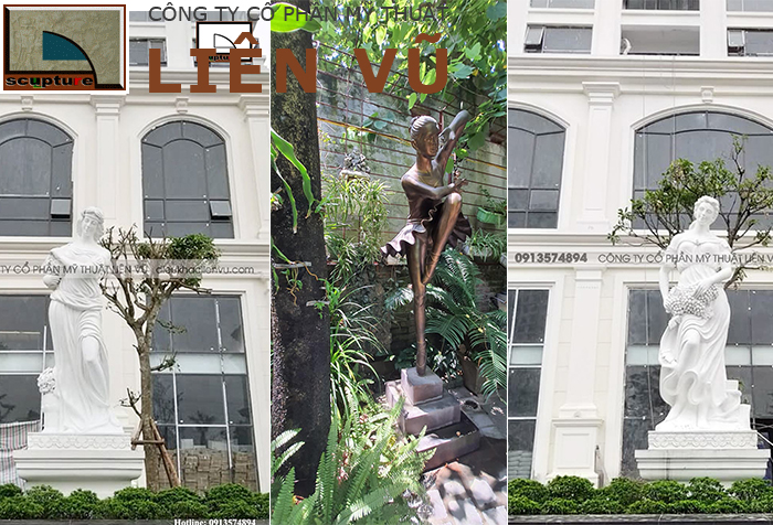 Tượng cô gái composite trong sân vườn và cảnh quan ngoài trời