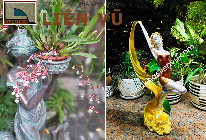 Tượng cô gái điêu khắc trong không gian trang trí