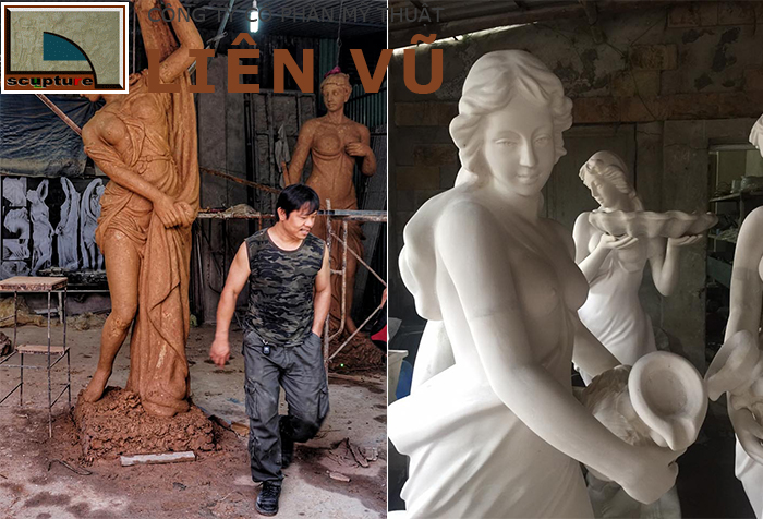 Tượng cô gái điêu khắc với vẻ đẹp tinh tế cũng biểu cảm sống động