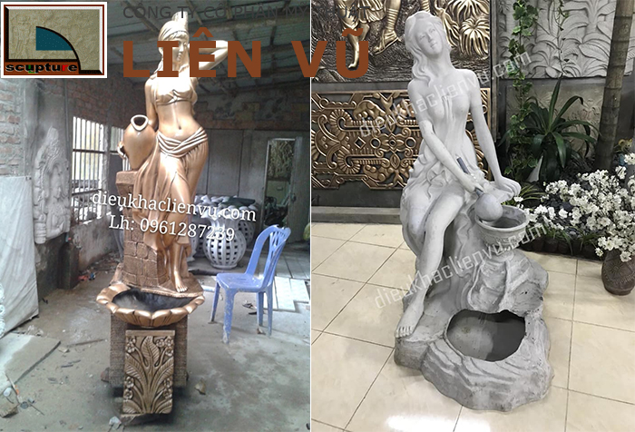 Tượng cô gái đổ nước có nhiều tạo hình khác nhau