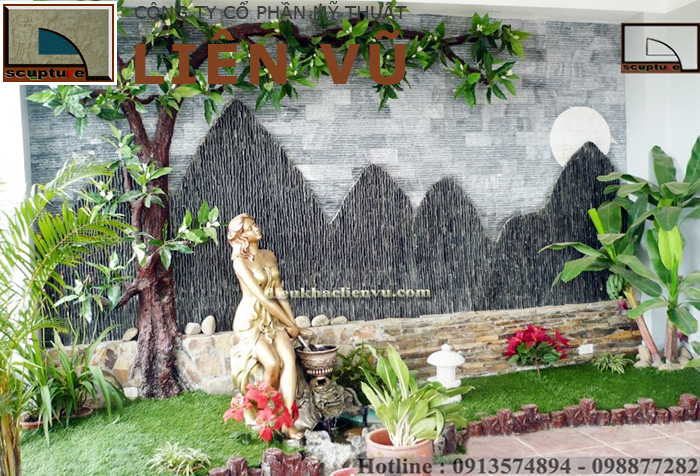 Tượng cô gái đổ nước trong tiểu cảnh nội thất