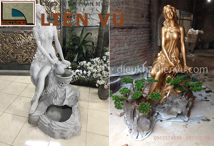 Tượng cô gái ngồi đổ nước