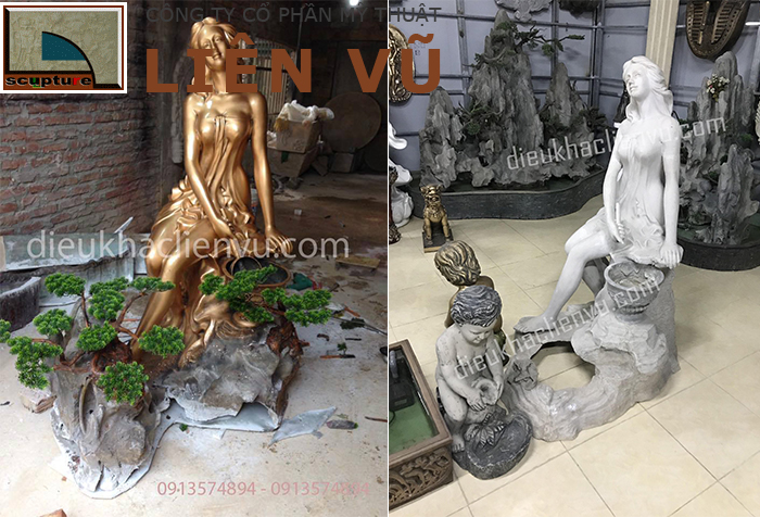 Tượng cô gái ngồi đổ nước