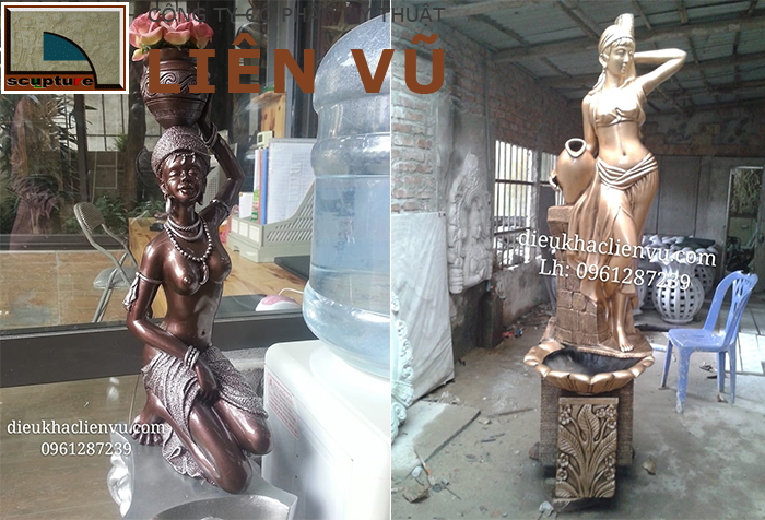 Tượng cô gái ôm bình bằng composite