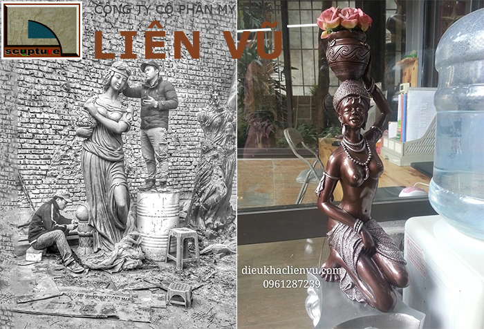 Tượng cô gái và hoa là tác phẩm nghệ thuật tuyệt mỹ trong trang trí