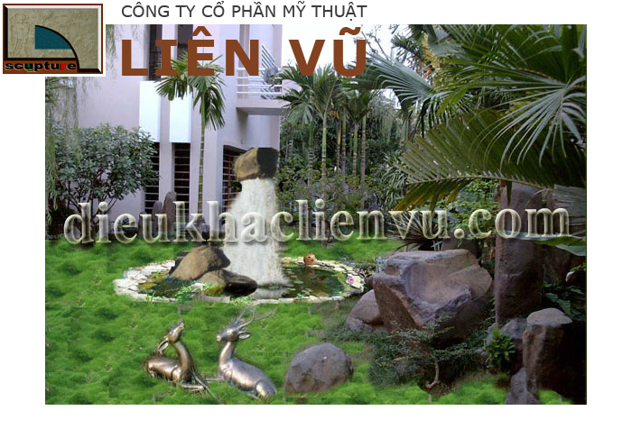 Tượng điêu khắc con vật trong tiểu cảnh sân vườn