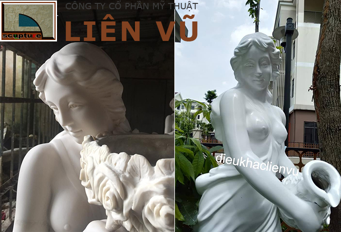 Tượng thiếu nữ ngực trần composite